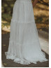 Cap Sleeves Ivory Lace V Back Graceful Wedding Dress